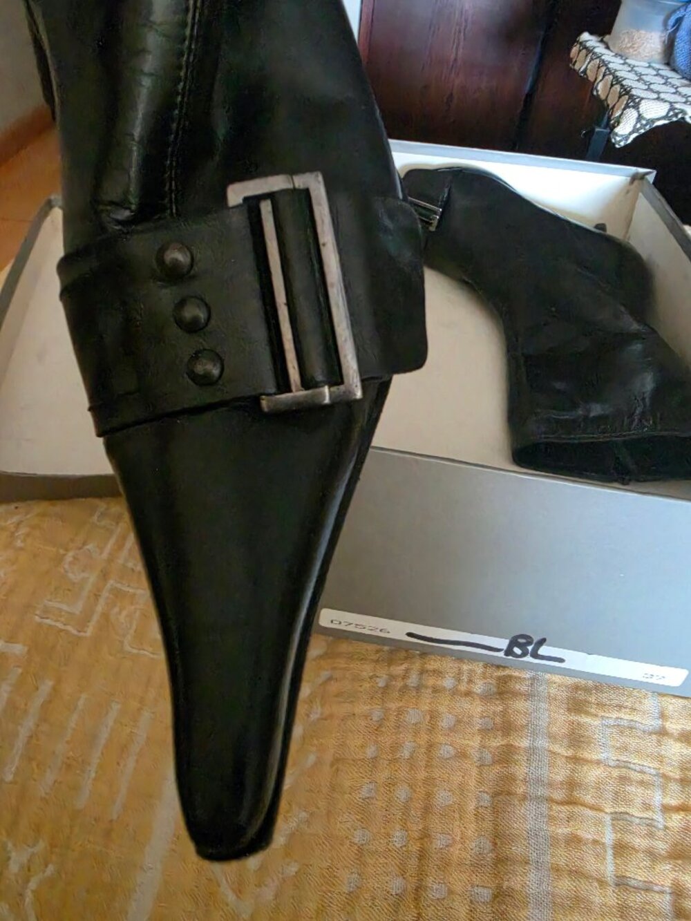 Antonio Eboli Italy Black Leather Pointed Toe Buckle Boots Size 37